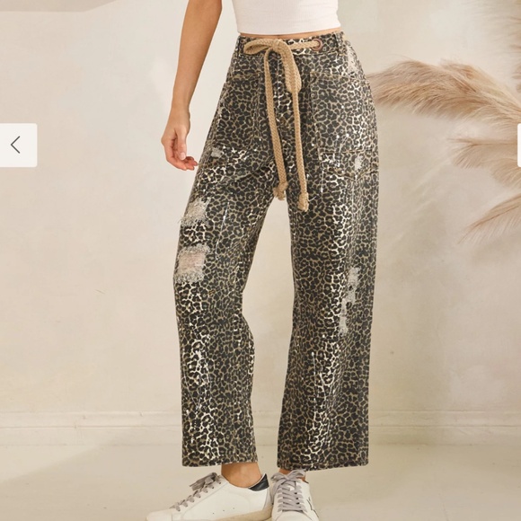 Oli & Hali “ San Antonio 2 ” Oli and Hali WASHED ANIMAL PRINT BARREL JEANS 36 - Picture 2 of 6